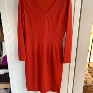Elegant Red Orange Long Sleeve Dress
